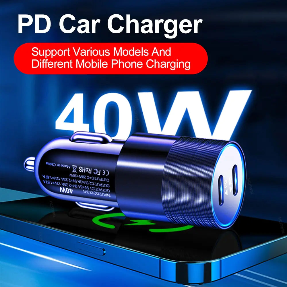 Fast Charging 68W Dual USB Type C Car Charger