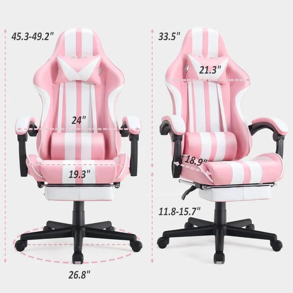 Pink Gaming Chairs with Footrest,