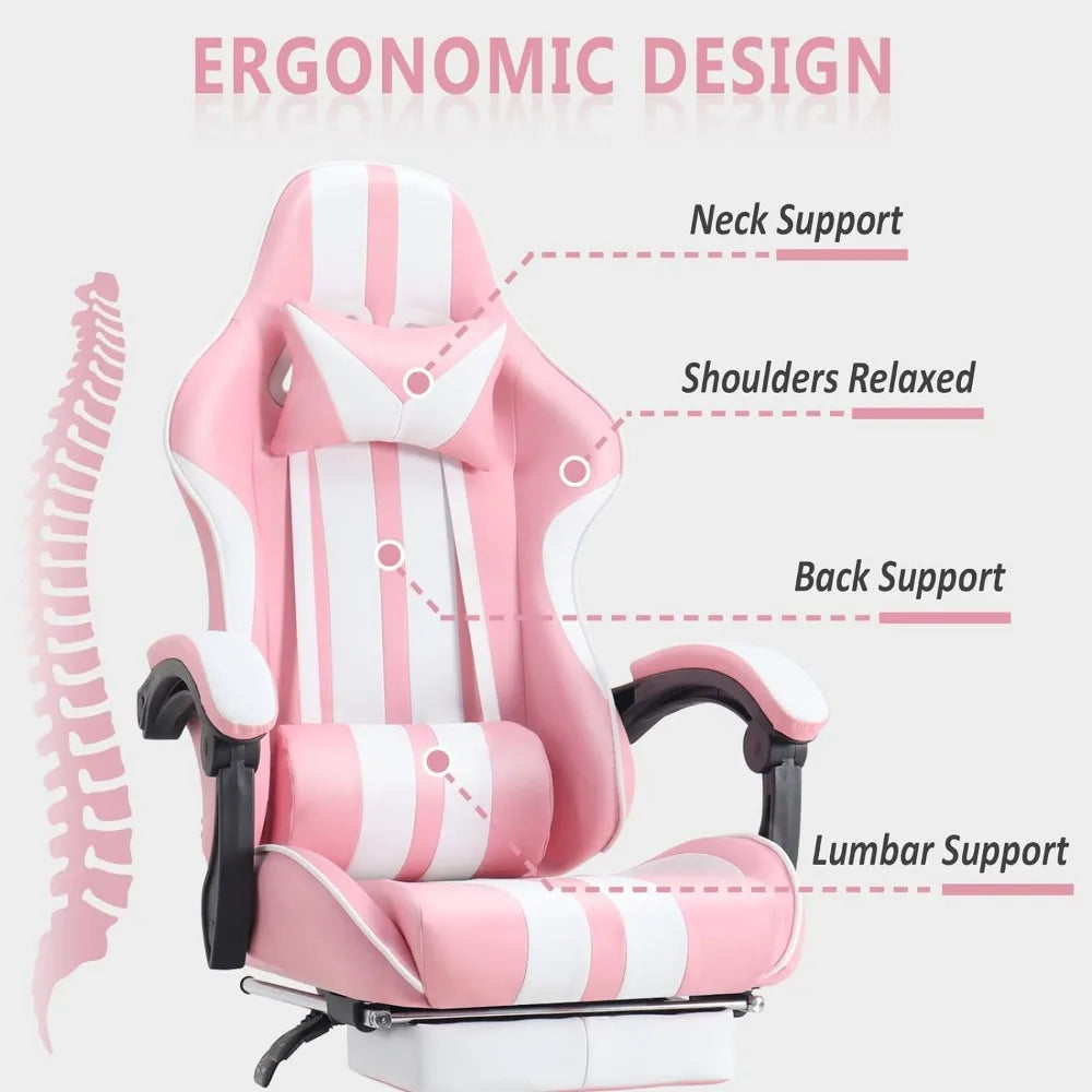 Pink Gaming Chairs with Footrest,