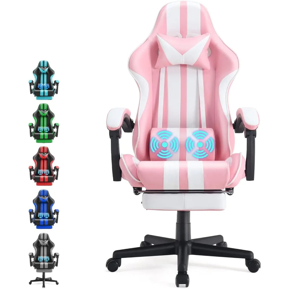 Pink Gaming Chairs with Footrest,