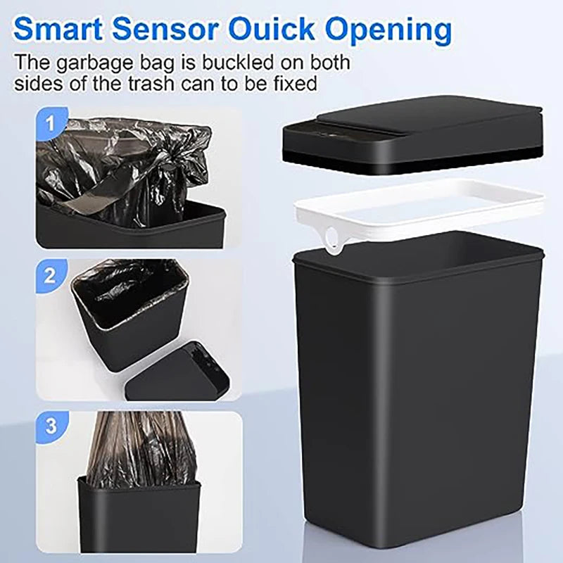 12L Smart Trash Can Waterproof Automatic Sensor Garbage Can For Bathroom Kitchen Garbage Living Room Recycle Bins Smart Home