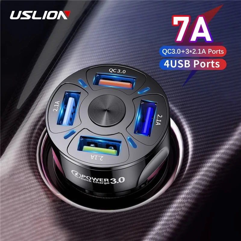 USLION 4-Port USB Car Charger: Quick 48W Charging